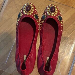 Miu Miu Red Embellished Flats